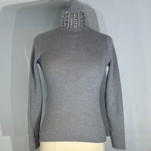 Maje Matias studded turtleneck sweater in grey wool blend size (1) small